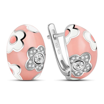 Marshmallow Cloud Enamel Zirconia Sterling Silver Adorable Earrings